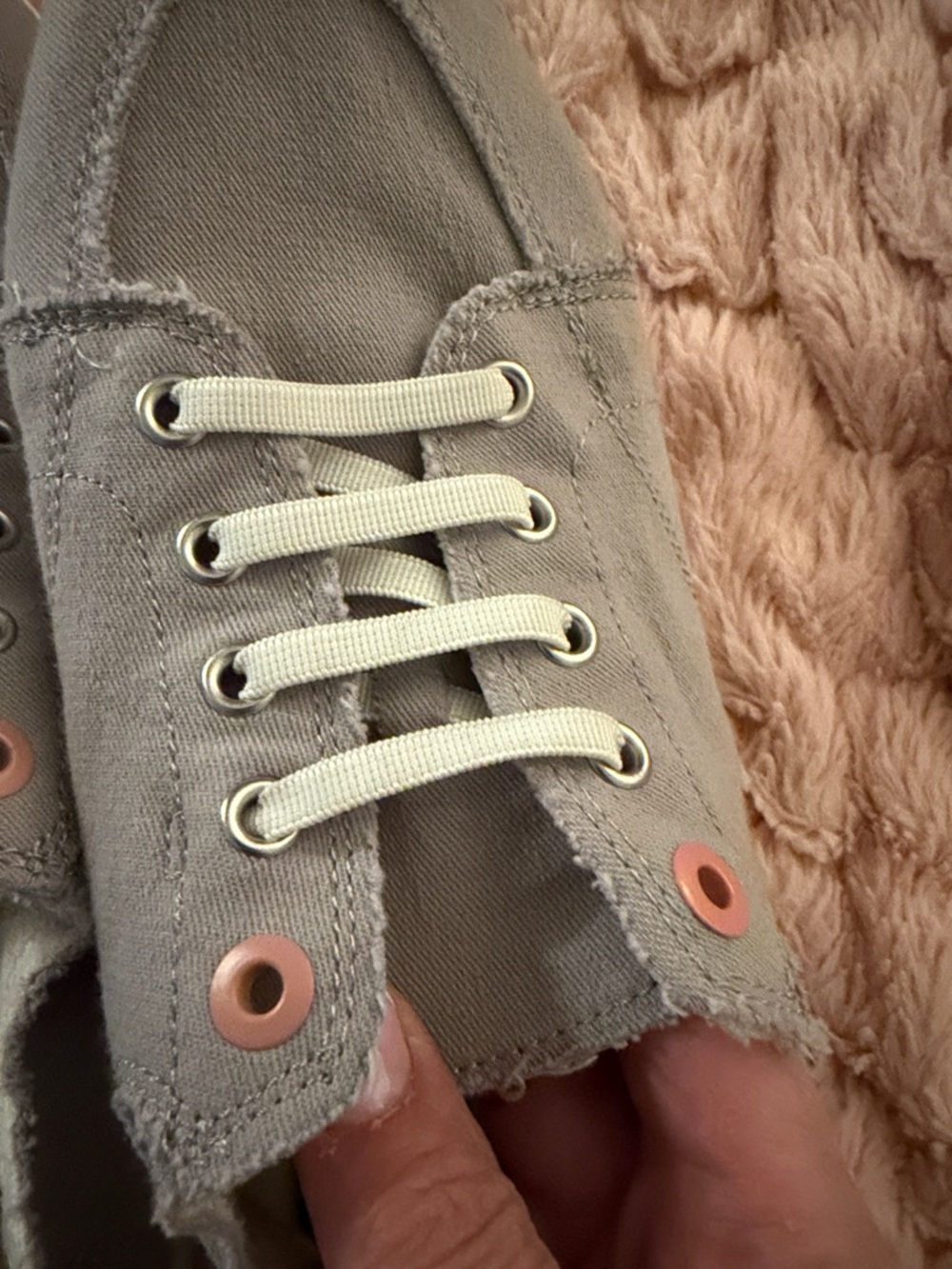 Vionic Beach Slip-On Canvas Sneakers in Gray with Pink Eyelets - Picture 6 of 11
